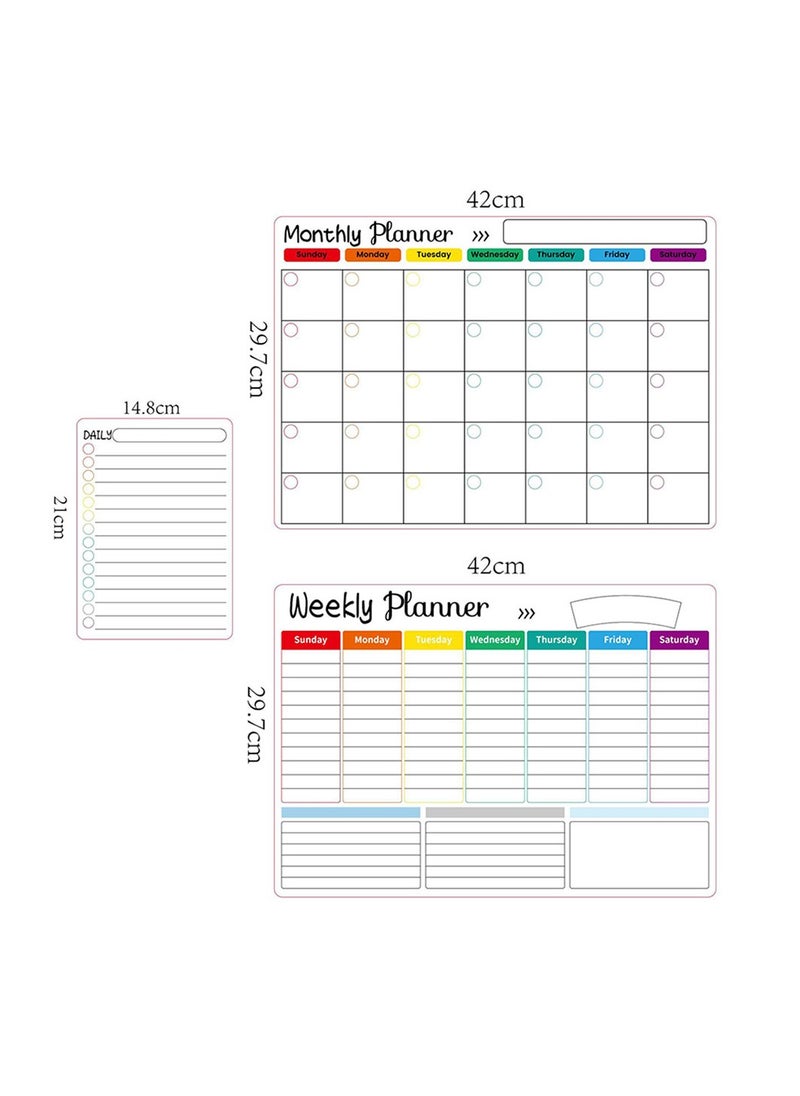 Cool Baby - COOLBABY Magnetic Dry Erase Calendar Whiteboard for Refrigerator 3 Boards Included Monthly Weekly Daily Calendar Whiteboard for Family Planner Kitchen Schedule Board 6 Markers 1 Eraser - Image 1