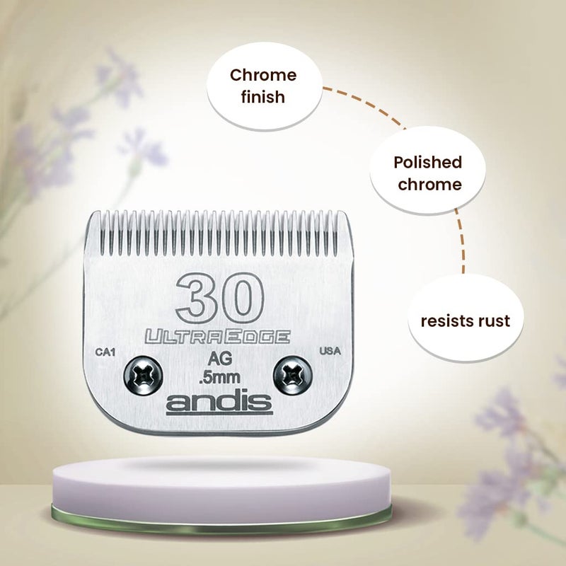 Andis Ultraedge Detachable Clipper Blade for Pet Groomers: Crome Finish, Rust Resists, Easy Use, Secure Fit - Size 30 (0.5 mm) - Image 4