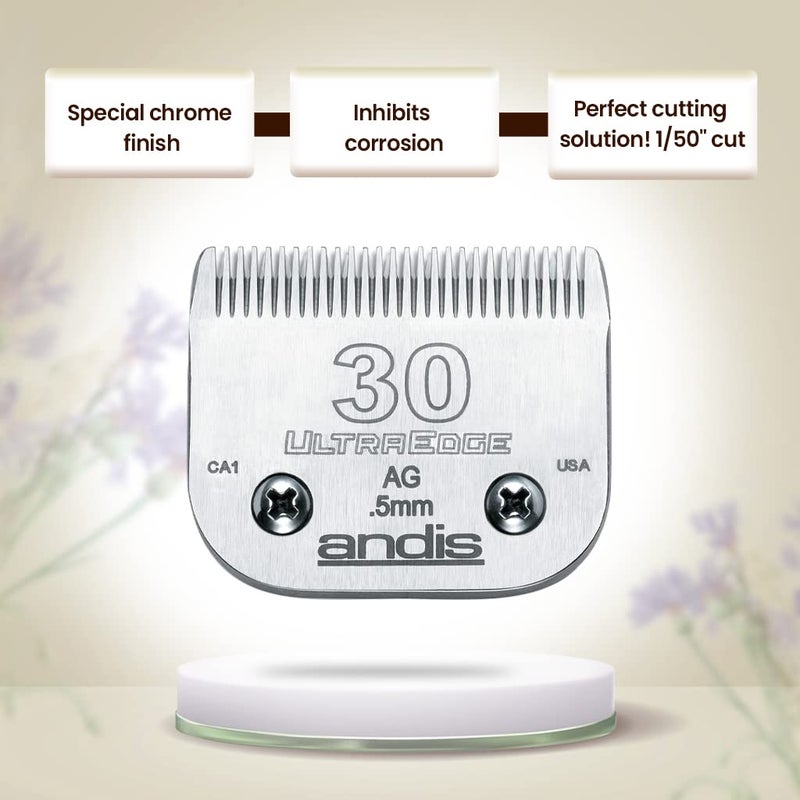 Andis Ultraedge Detachable Clipper Blade for Pet Groomers: Crome Finish, Rust Resists, Easy Use, Secure Fit - Size 30 (0.5 mm) - Image 3