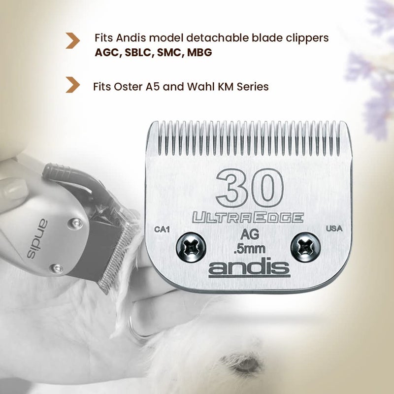 Andis Ultraedge Detachable Clipper Blade for Pet Groomers: Crome Finish, Rust Resists, Easy Use, Secure Fit - Size 30 (0.5 mm) - Image 5