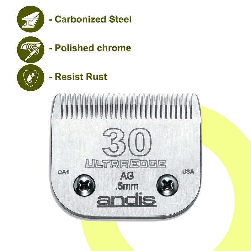 Andis Ultraedge Detachable Clipper Blade for Pet Groomers: Crome Finish, Rust Resists, Easy Use, Secure Fit - Size 30 (0.5 mm) - Image 2