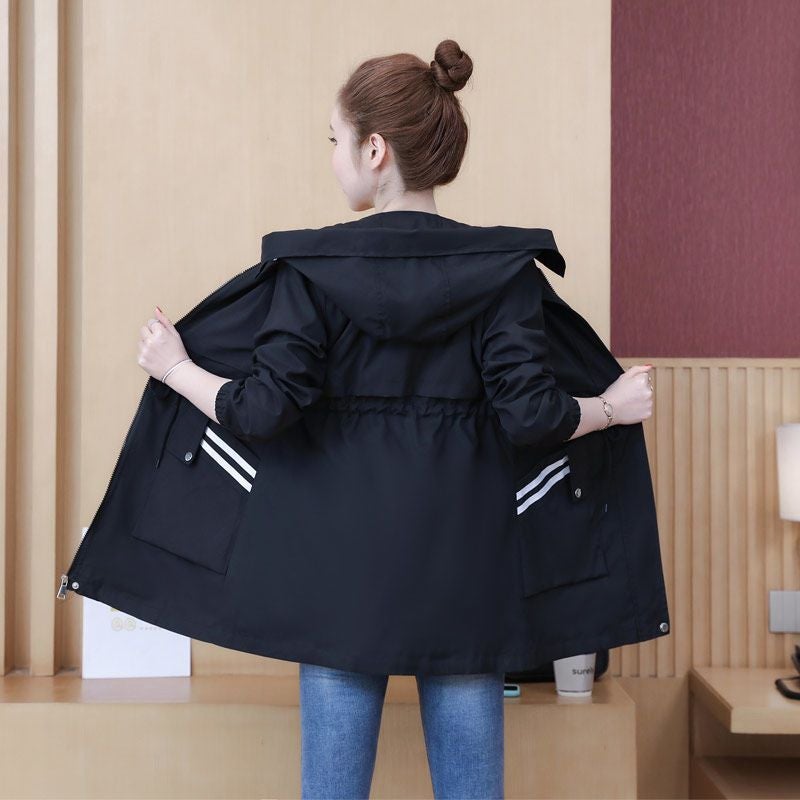 2023 Womens Padded Trench Coat Slim Fit Hooded Autumn black [with lining not fleece-lined]]
