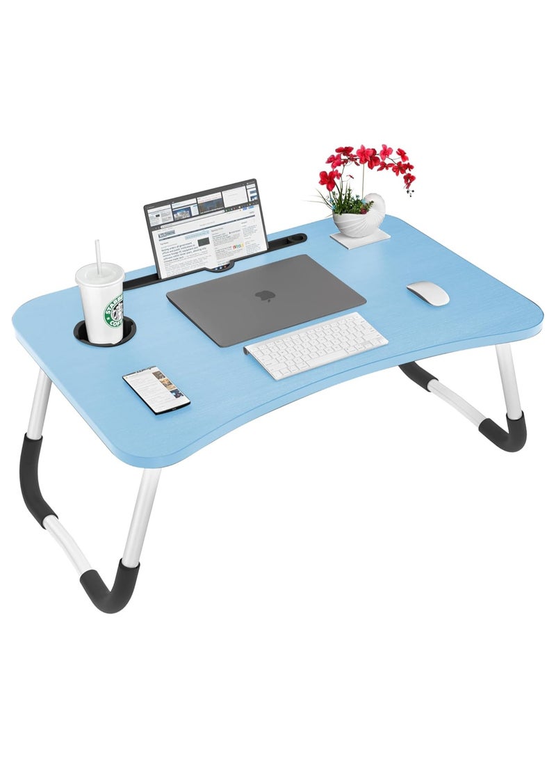 BJM Portable Folding Laptop Desk for Bed，With iPad and Cup Holder Adjustable Lap Tray Notebook Stand， Foldable Non-Slip Legs Reading Table Tray for working，studying，camping - Image 1