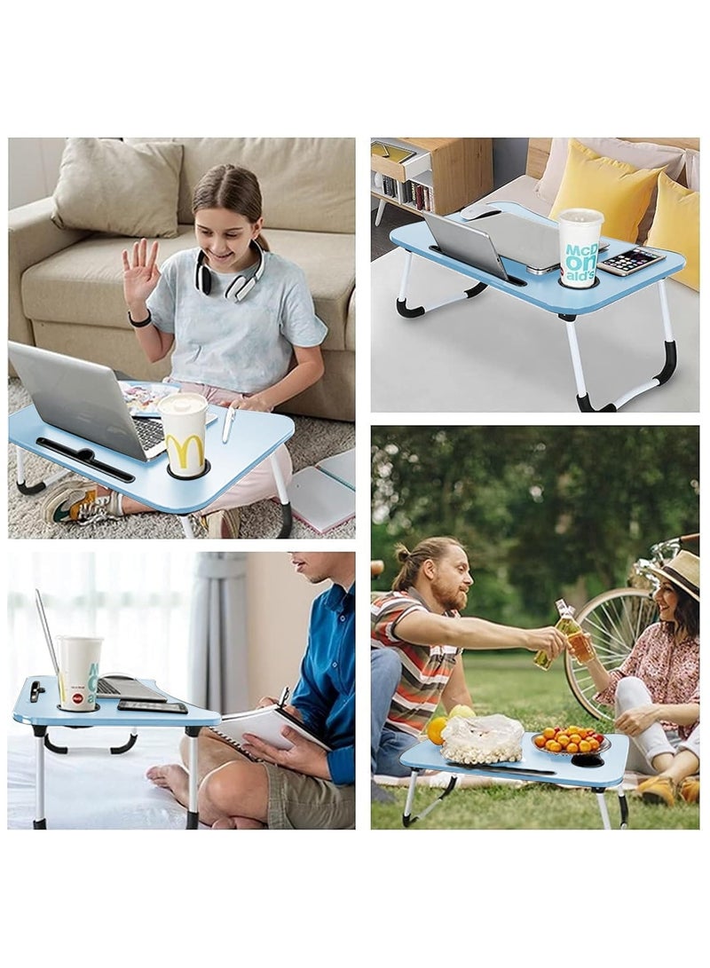 BJM Portable Folding Laptop Desk for Bed，With iPad and Cup Holder Adjustable Lap Tray Notebook Stand， Foldable Non-Slip Legs Reading Table Tray for working，studying，camping - Image 4