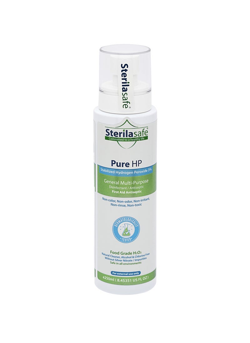 Sterilasafe Pure HP Food Grade, Hydrogen Peroxide 3%, H2O2, First Aid Antiseptic Spray, 250 ml - Image 1
