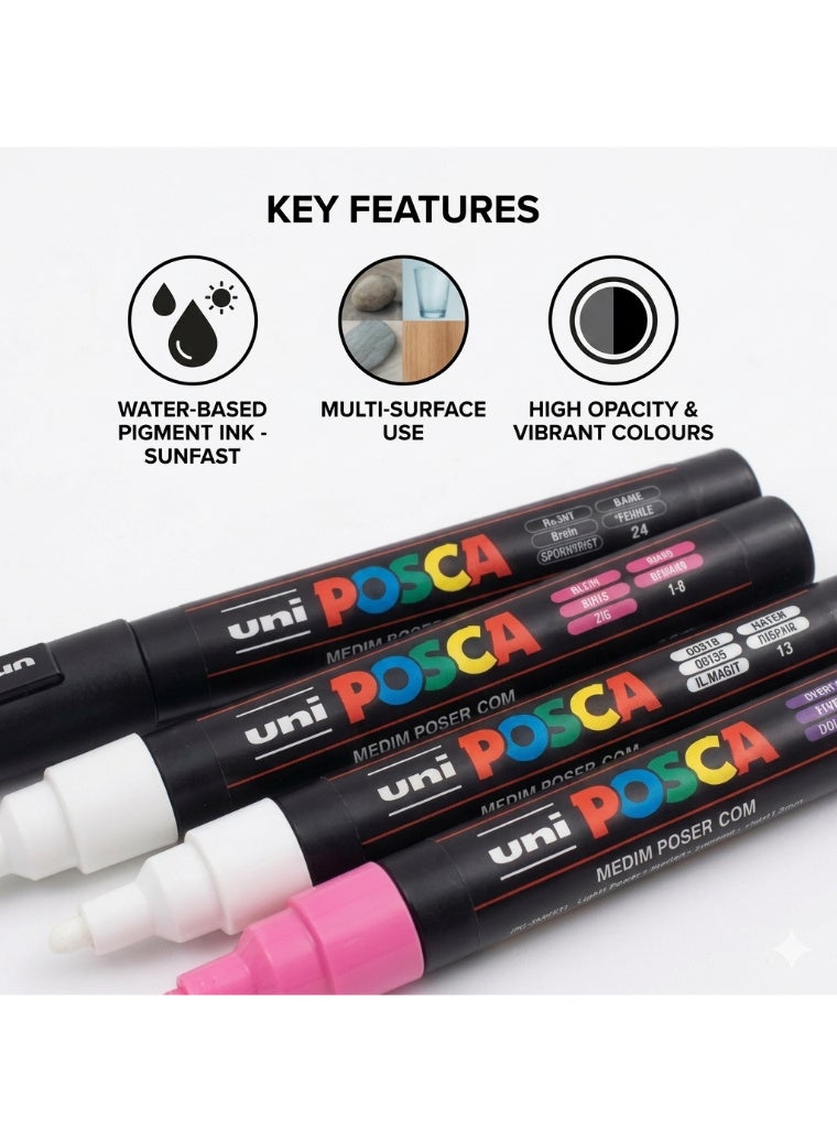 بوسكا أقلام طلاء POSCA PC-5M – مجموعة من 4 قطع، رأس متوسط، ألوان متعددة، حبر أكريليك مائي، مناسب لعدة أسطح - Image 3