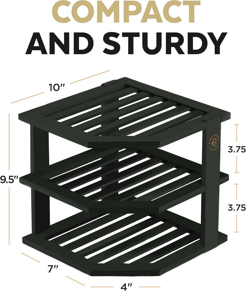 Bambüsi Cabinet Organizer Shelf  Bamboo Corner Rack for Kitchen Counter Cabinet Space Saver for Plates Dishes Bowls Bread Pantry Bathroom Storage or Countertop Stand Black - Image 3