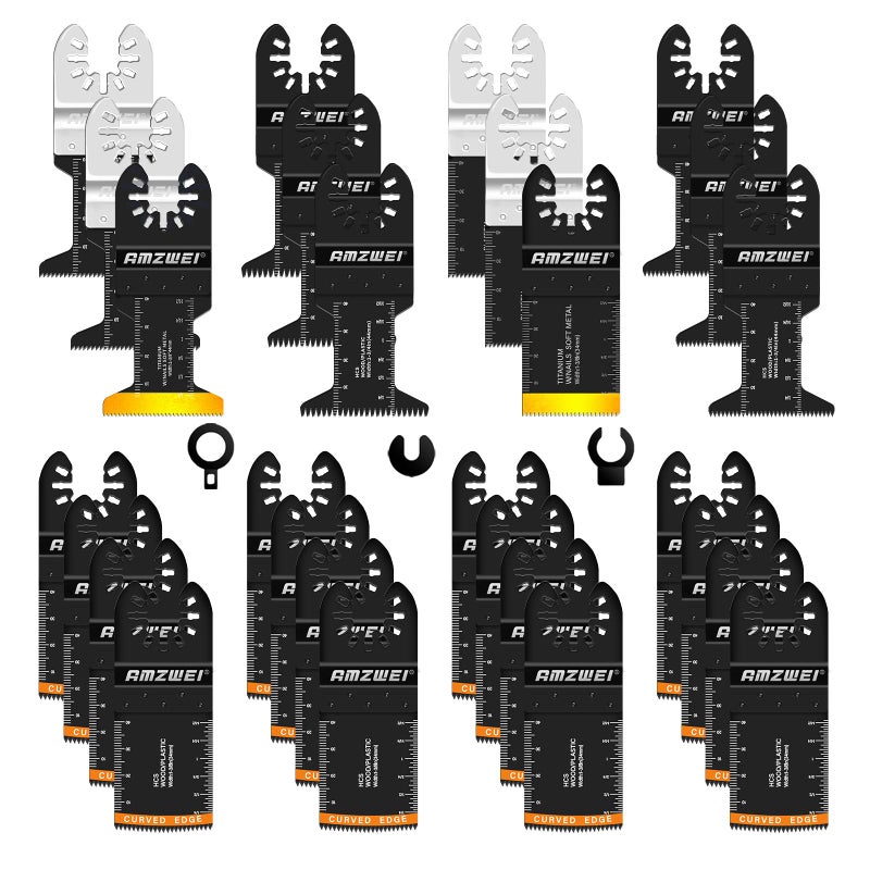 AMZWEI 28PCS Oscillating Saw Blades, Professional Universal Titanium Multitool Blades for Wood Metal, Quick Release Multi Tool Blades Kits Compatible with Dewalt Ryobi Milwaukee Rockwell Fein - Image 1