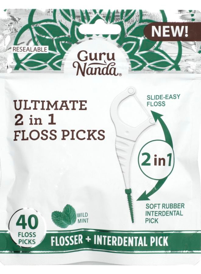 GuruNanda Ultimate 2 in 1 Floss Picks Wild Mint  40 Floss picks