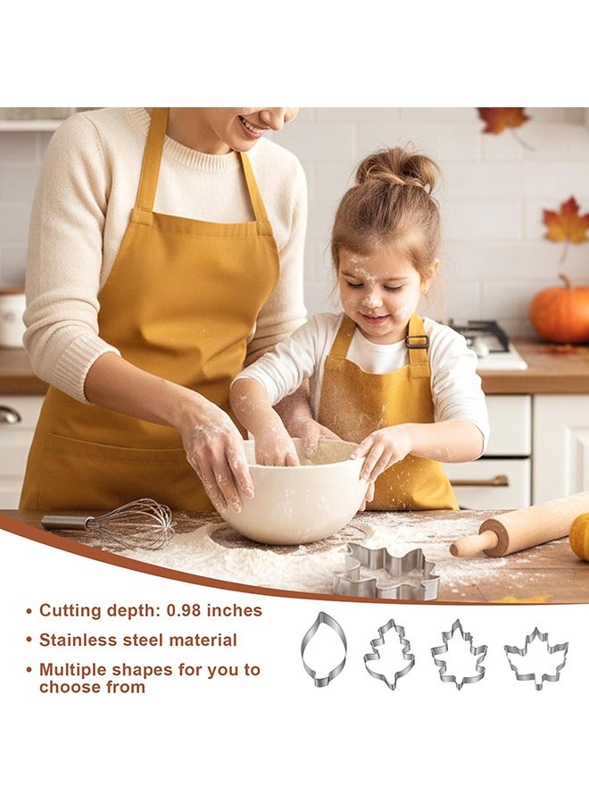 Wffo 4 Pcs Fall Leaves Cookie Cutters Set, Fall Cookie Cutter Stainless Steel Maple, Oak Leaf Shapes Biscuit Molds Holiday Themed Cookies Cutters for Birthday Party Decorations - Stainless Steel Molds - Image 5