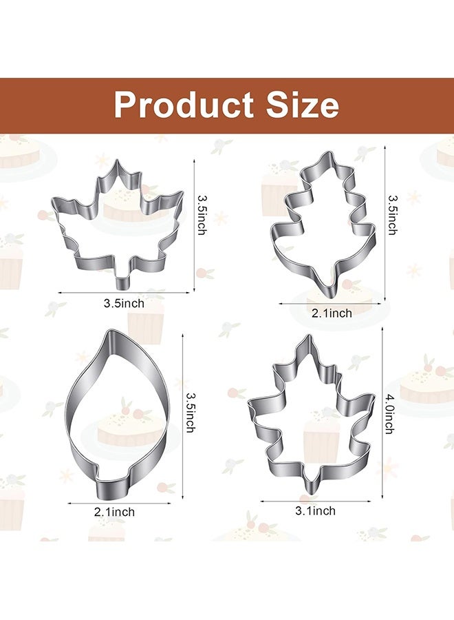 Wffo 4 Pcs Fall Leaves Cookie Cutters Set, Fall Cookie Cutter Stainless Steel Maple, Oak Leaf Shapes Biscuit Molds Holiday Themed Cookies Cutters for Birthday Party Decorations - Stainless Steel Molds - Image 2