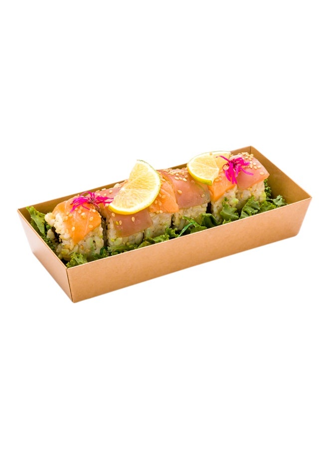 Restaurantware Matsuri Vision 7 x 2.8 x 1.4 Inch Sushi Trays, 100 Greaseproof Sushi Packaging Boxes - Lids Sold Separately, Disposable, Kraft Paper Sushi Containers, For Appetizers Or Desserts - Image 2