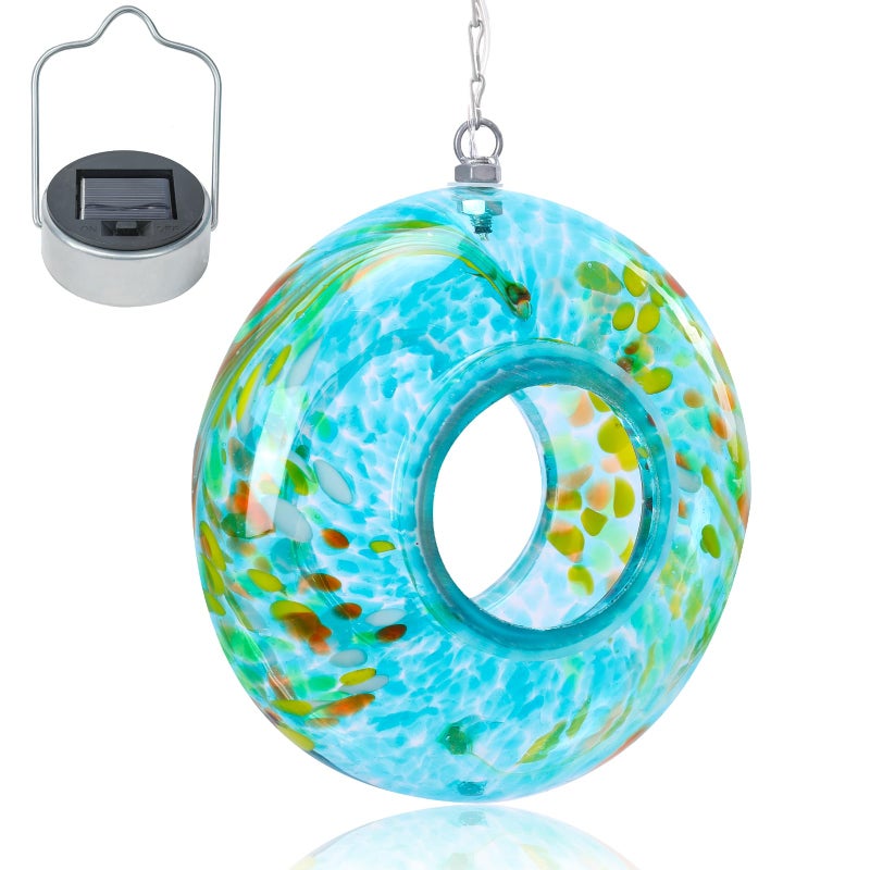 VCUTEKA Bird Feeder Solar Fly Through Bird Feeders for Outside Hanging with Round Shape Glass Container to Attract Wild Birds for Garden Decor Blue 8 - Image 2