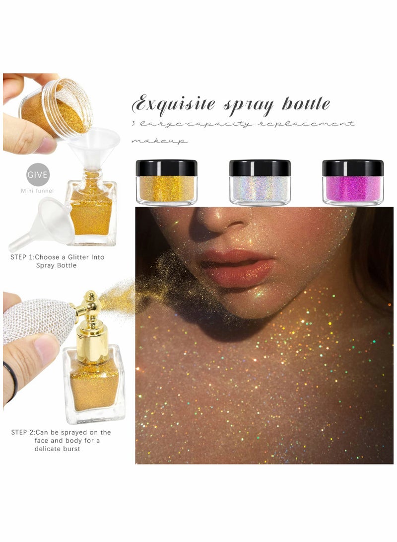 Generic Body Glitter Spray Set - Silver, Gold, Pink Shimmer Loose Powder for Body, Face, Hair, Clothes, Nail Art & Crafts - Includes 1 Empty Spray Bottle - 3 Vibrant Colors for Creative Designs  - Image 1