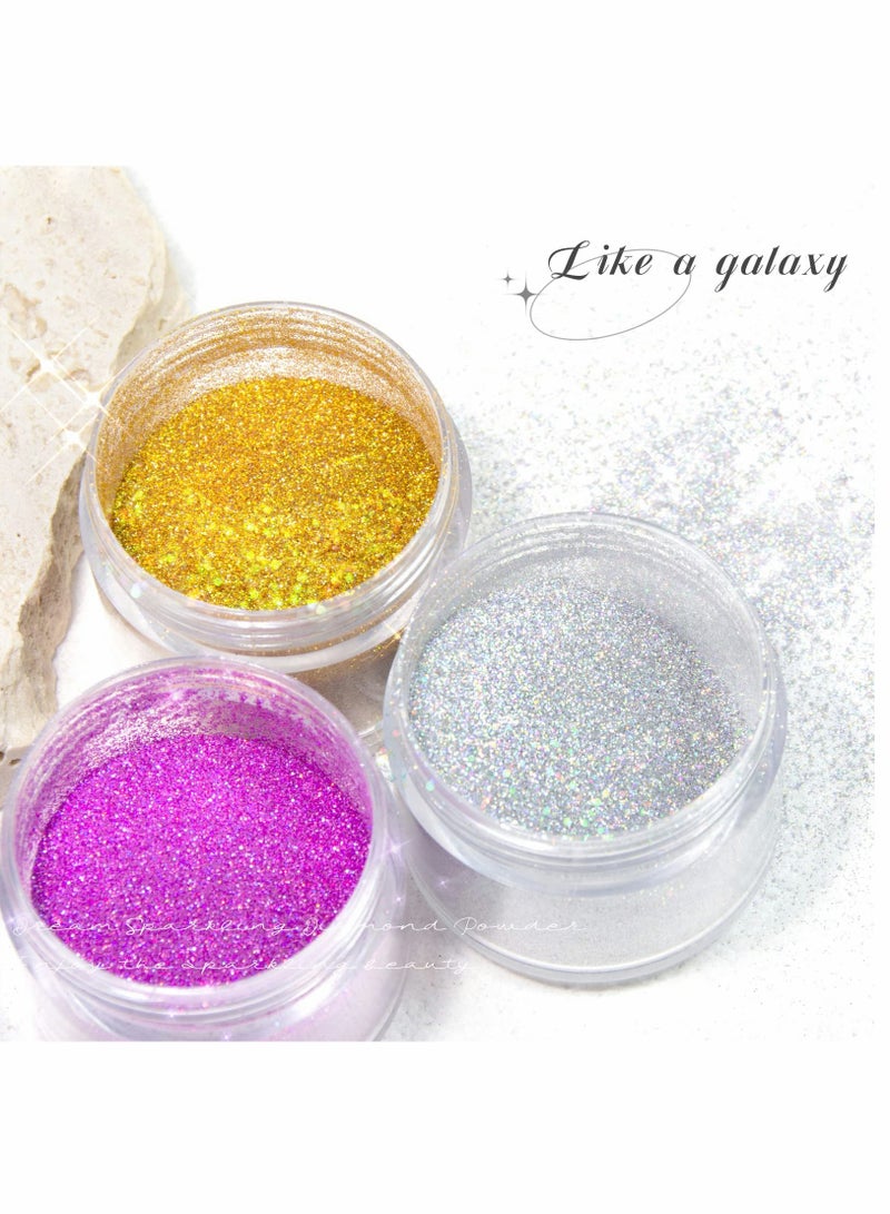 Generic Body Glitter Spray Set - Silver, Gold, Pink Shimmer Loose Powder for Body, Face, Hair, Clothes, Nail Art & Crafts - Includes 1 Empty Spray Bottle - 3 Vibrant Colors for Creative Designs  - Image 5