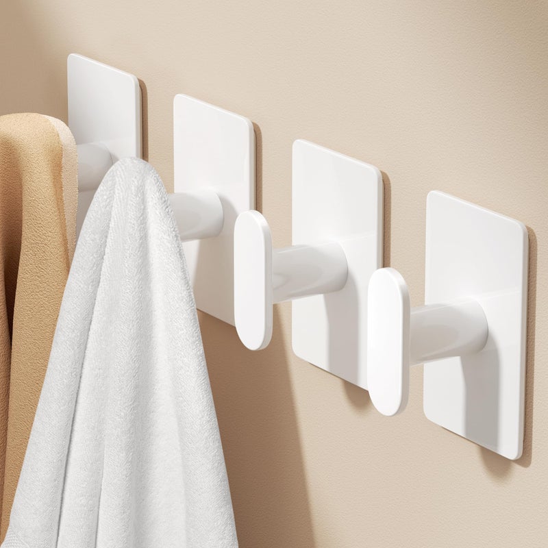 pickpiff Adhesive Towel Hooks for Bathroom: 20LB Extra Strong Wall Hanger for Shower Kitchen RV Dorm Apartment, White 4 Pack - Image 1