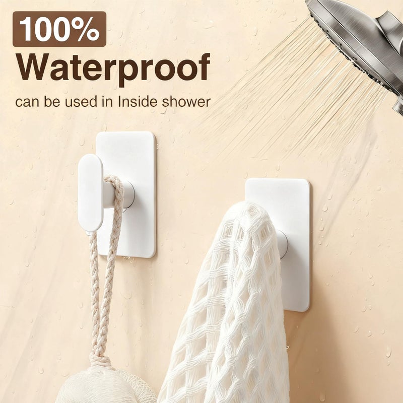 pickpiff Adhesive Towel Hooks for Bathroom: 20LB Extra Strong Wall Hanger for Shower Kitchen RV Dorm Apartment, White 4 Pack - Image 3