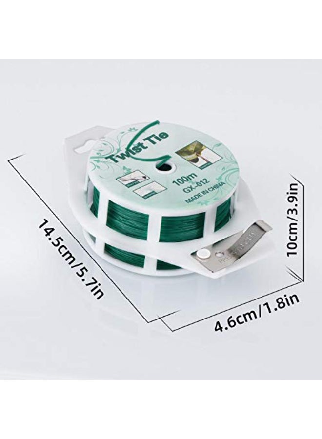 KNP رباط ملتوي بطول 328 قدم (100 متر)، روابط نباتات مطلية باللون الأخضر مع قاطع للحدائق وتنظيم المكتب، المنزل - Image 2