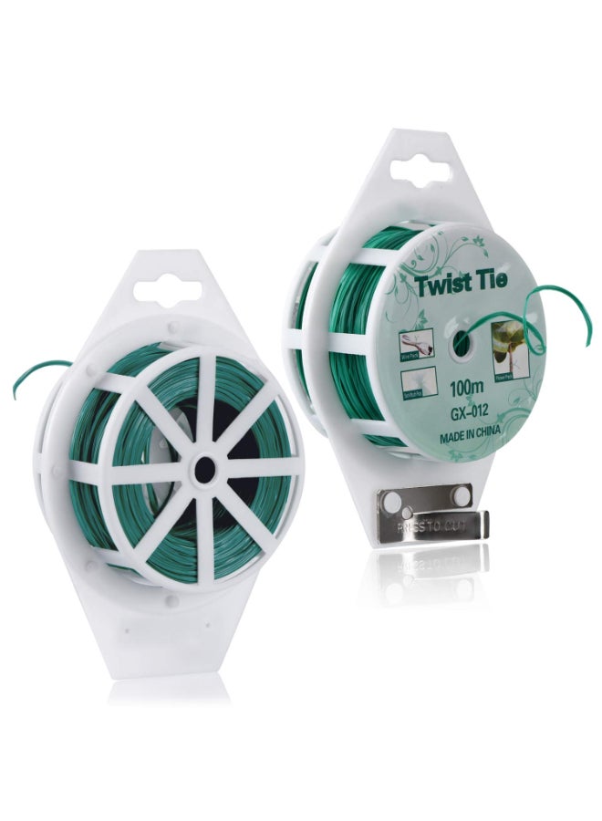 KNP رباط ملتوي بطول 328 قدم (100 متر)، روابط نباتات مطلية باللون الأخضر مع قاطع للحدائق وتنظيم المكتب، المنزل - Image 4