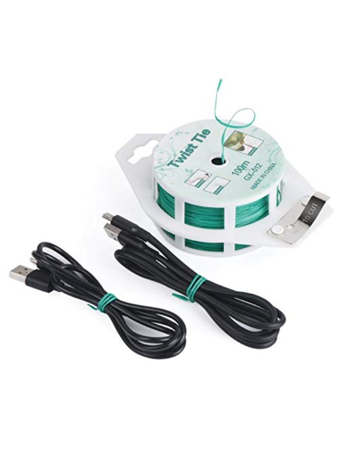 KNP رباط ملتوي بطول 328 قدم (100 متر)، روابط نباتات مطلية باللون الأخضر مع قاطع للحدائق وتنظيم المكتب، المنزل - Image 5