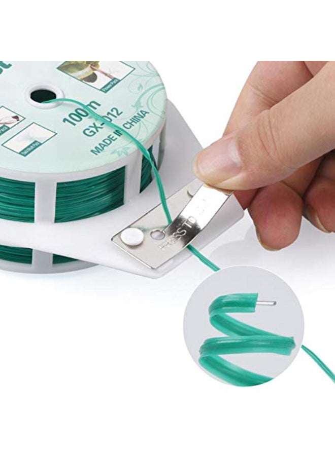 KNP رباط ملتوي بطول 328 قدم (100 متر)، روابط نباتات مطلية باللون الأخضر مع قاطع للحدائق وتنظيم المكتب، المنزل - Image 3