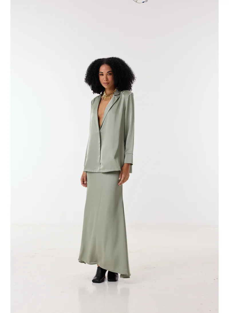 أشيتا فرنانديز بليزر قميص ساتان بياقة بقصة مريحة وأكمام كاملة - أخضر مريمي