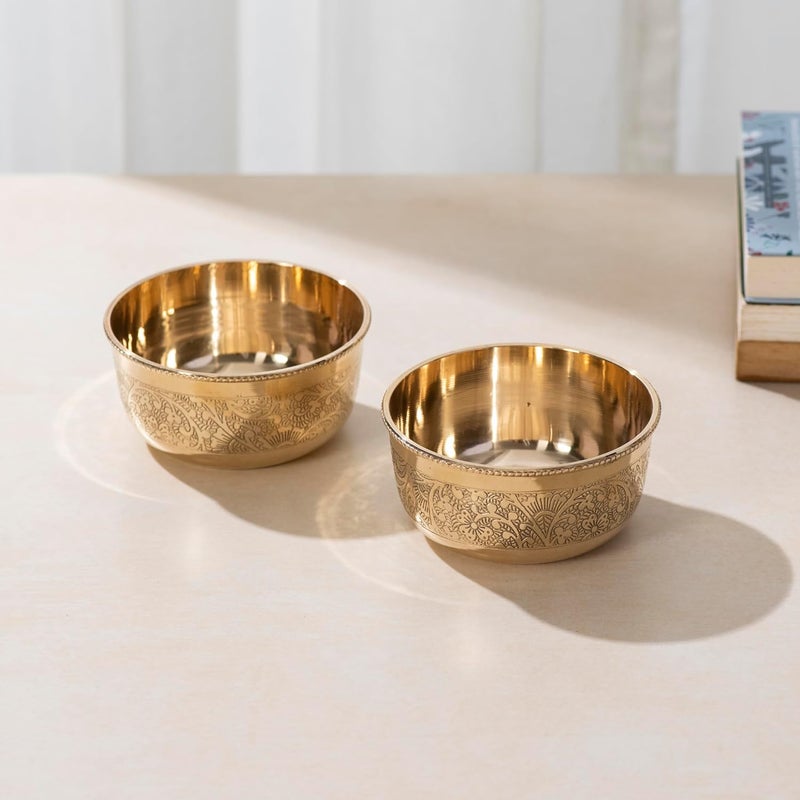 DARBAR CRAFT Pure Brass Pyala BowlPooja BowlKatori Serving Bowl Set Weight 175 Grams Each Set of 2 Pcs
