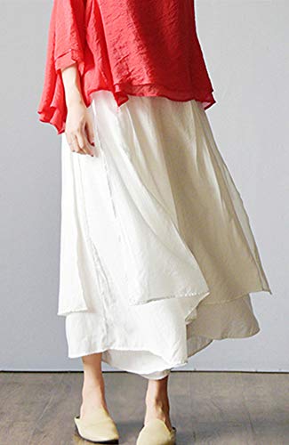 LaovanIn Women's Wide Leg Capri Pants Cotton Cropped Palazzo Trousers Culottes Medium White - Image 2
