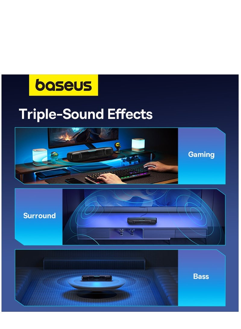 بيسوس مكبر صوت صغير للمكتب، بلوتوث 5.3، صوت ثلاثي الوضع ثلاثي الأبعاد، مكبر صوت محيطي، صندوق صوت، مكبرات صوت للكمبيوتر لسطح المكتب/الكمبيوتر المحمول/الألعاب وغيرها الكثير - Image 3