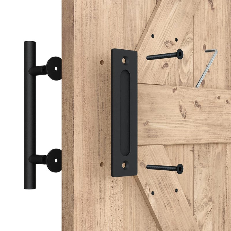 SMARTSTANDARD 2PCS Sliding Barn Door Handle, 12 Inch Heavy Duty Pull and Flush Hardware Set, Black, Large Rustic Two-Side Design, Round - Image 3