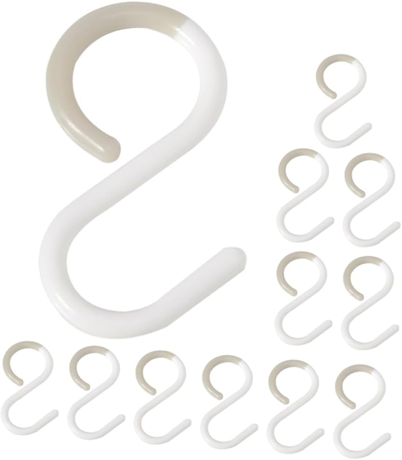 Ciieeo 12 Pack White Plastic S Hooks Non Slip Design for Kitchen Bathroom Wardrobe Storage - Image 1