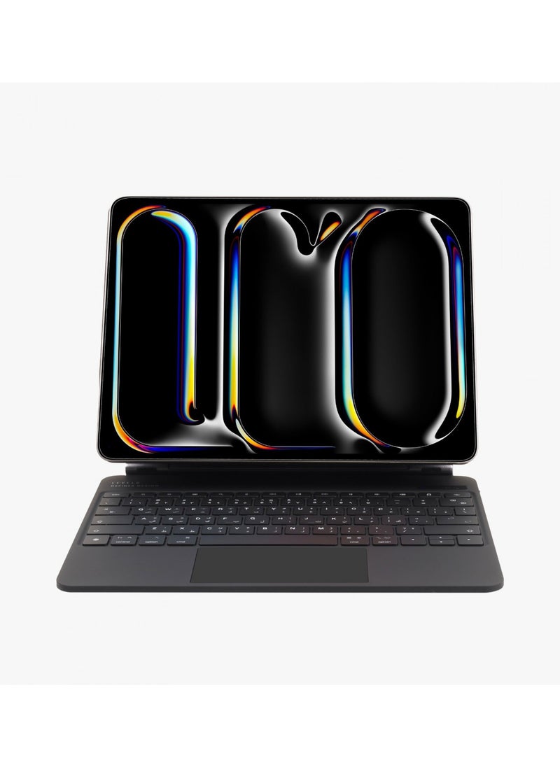 LEVELO - iPad Pro 13" 2024 Keyboard AeroBoard Saffanio Leather Wireless Keyboard with Built-in Touchpad / Ambient Glow & Colors Light Mods Adjustable Angle Wireless Keyboard - Black - Image 1