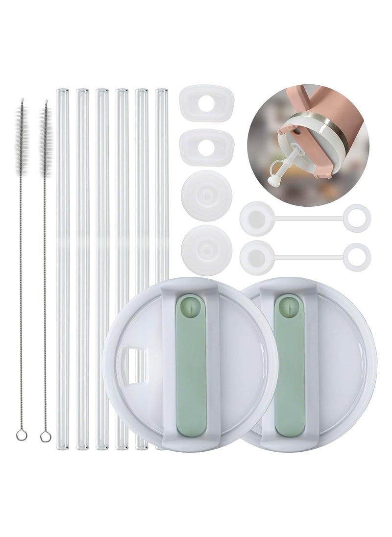 Generic 2 Pack Stanley Lid Replacement 40 oz Tumbler with Handle for Stanley Cup 2.0 Version - 6 Pcs Extra Long Reusable Straws & H2.0 Silicone Spill Proof Stopper - Spill Resistant Covers 3 Set  - Image 1