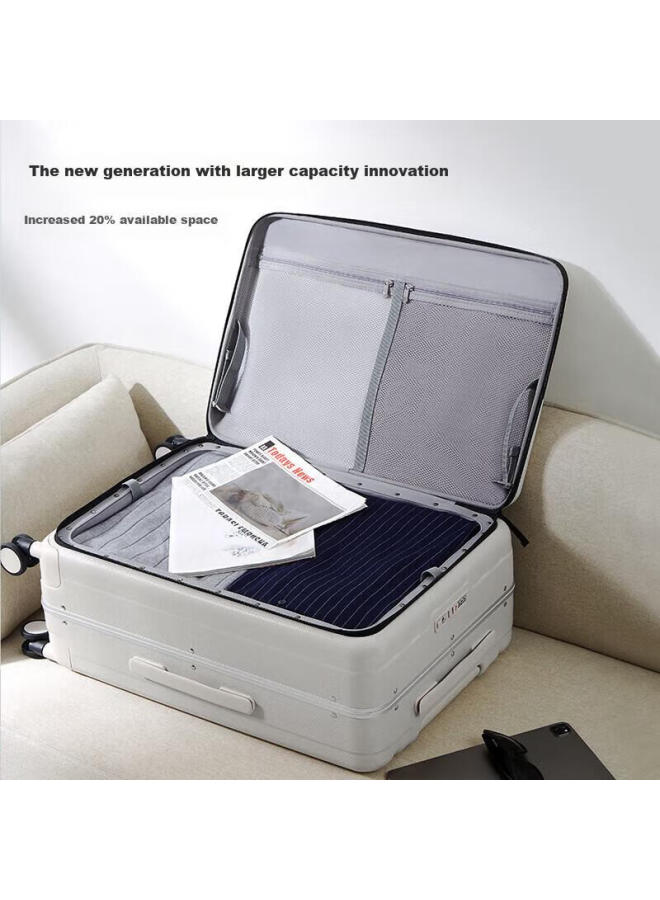 Hanke Suitcase, Uni Trolley Case, 69l Large Capacity, 24-inch, Ivory White, Front Side Opening, Aluminum Frame - Image 2