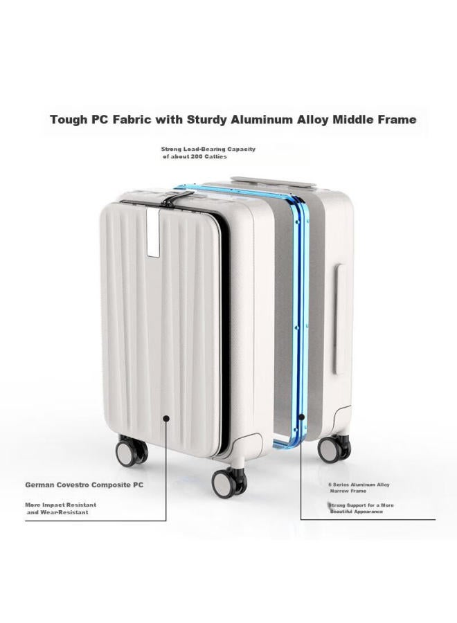 Hanke Suitcase, Uni Trolley Case, 69l Large Capacity, 24-inch, Ivory White, Front Side Opening, Aluminum Frame - Image 4