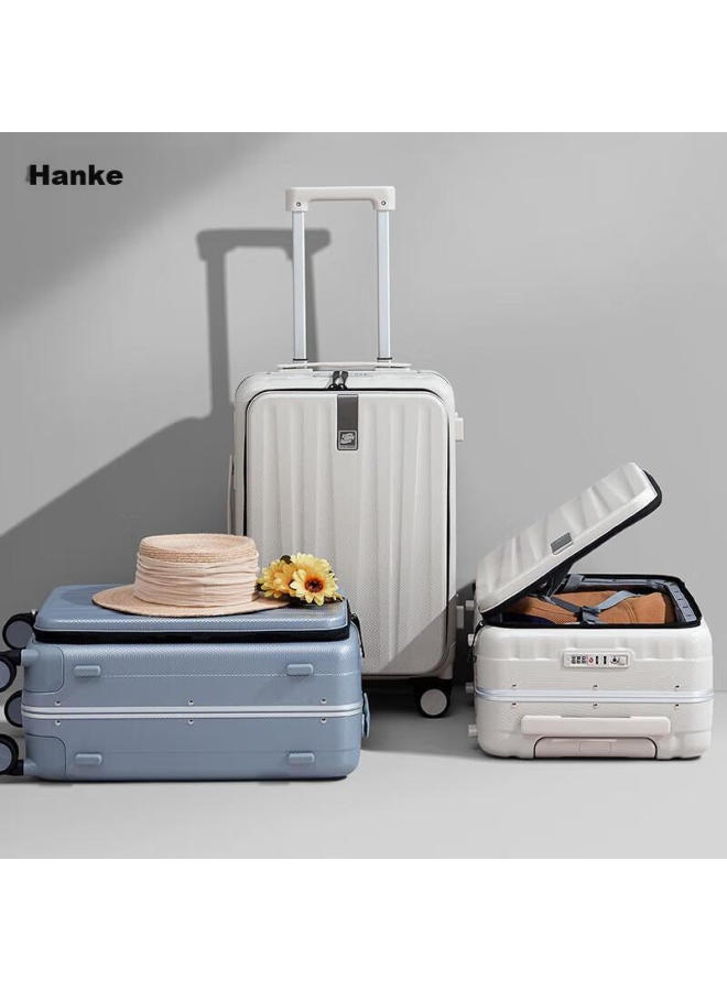 Hanke Suitcase, Uni Trolley Case, 69l Large Capacity, 24-inch, Ivory White, Front Side Opening, Aluminum Frame - Image 1
