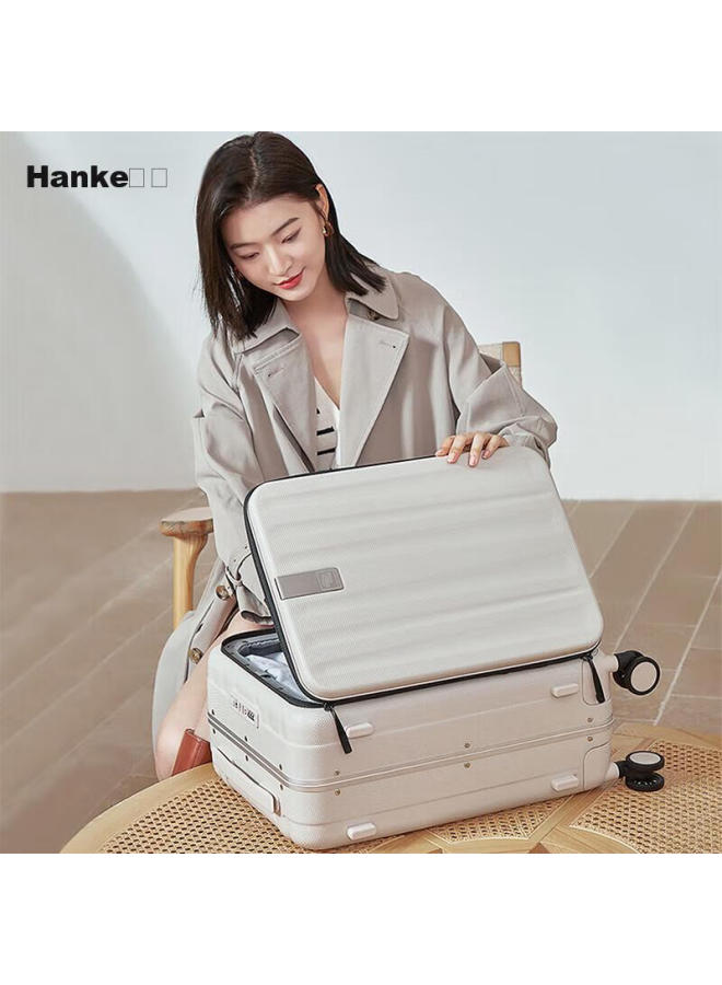 Hanke Suitcase, Uni Trolley Case, 69l Large Capacity, 24-inch, Ivory White, Front Side Opening, Aluminum Frame - Image 3