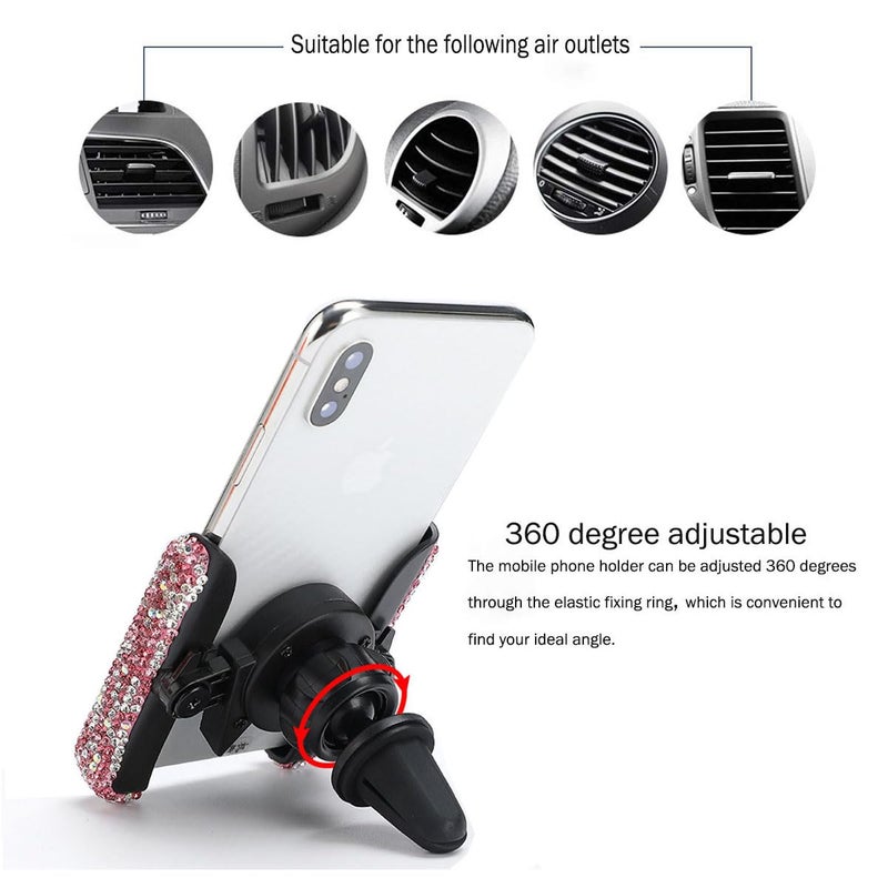 SUNCARACCL Bling Car Phone Holder - Mini Dash Air Vent Automatic Phone Mount - Universal 360Adjustable Crystal Auto Car Stand - Pink - Image 4