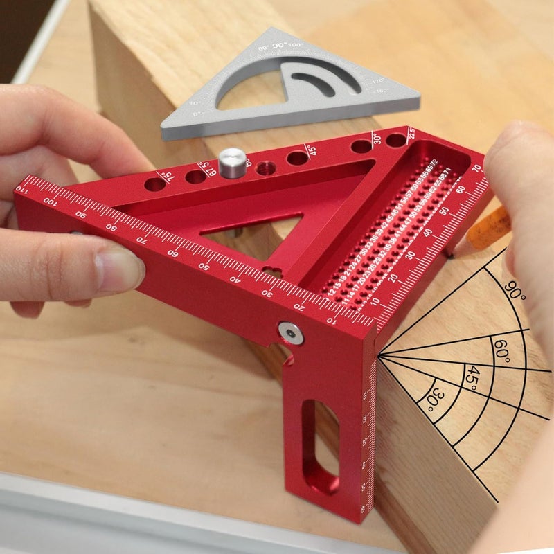 Red Gray 3D Multi Angle Measuring Ruler Aluminum Alloy Protractor for Woodworking Pipes and 3D Workpieces - Image 5