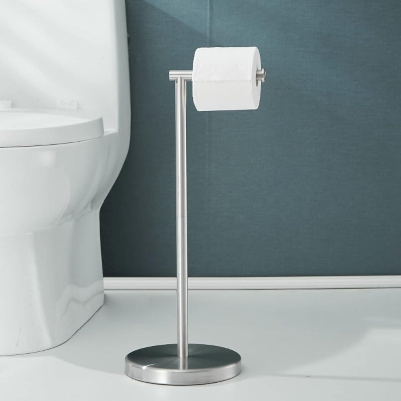 SHUNLI Toilet Paper Holder Stand - Free Standing Bathroom Roll Tissue Holder Dispenser Floor Stand Storage - SUS 304 Stainless Steel (Brushed Nickel)
