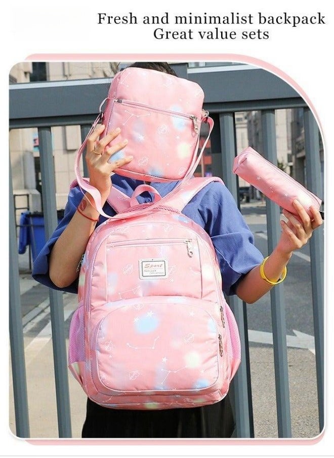 MIXDE - 3-Piece Backpack Set Simple Large-Capacity Carrying School Bag Shoulder Bag Pencil Bag Waterproof Fabric Light Texture - Image 1