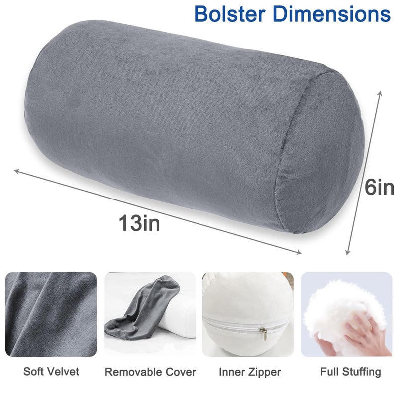 1 MIDDLE ONE Round Cylinder Bolster Pillow with Removable Velvet Cover, Tube Roll Cervical Pillow for Head, Neck, Back and Legs Support, 13" x 6", Grey - Image 2