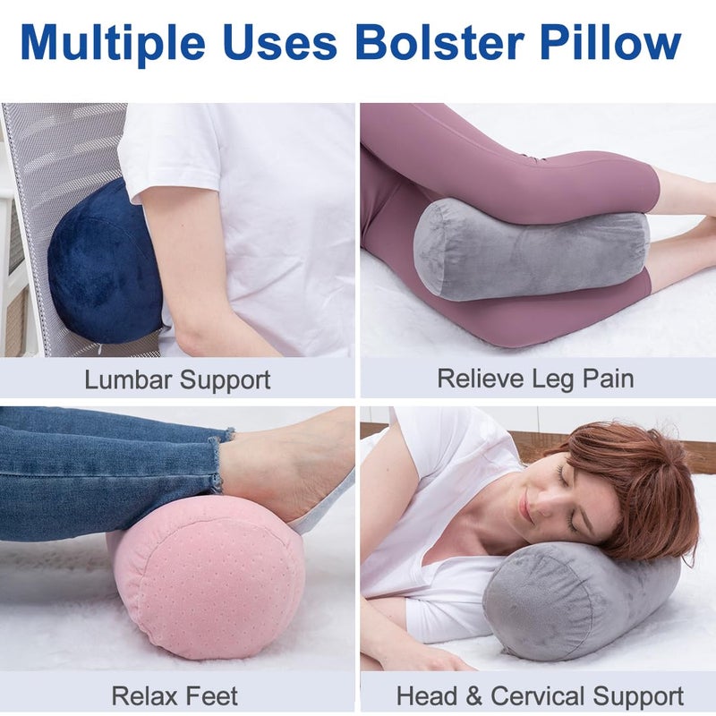 1 MIDDLE ONE Round Cylinder Bolster Pillow with Removable Velvet Cover, Tube Roll Cervical Pillow for Head, Neck, Back and Legs Support, 13" x 6", Grey - Image 3
