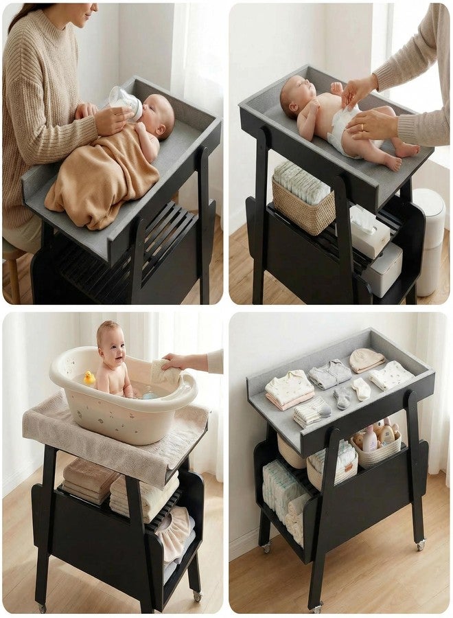 APRTAT Diaper Changing Station Baby Flat Top Changing Table with Wheels and Changing Pad Nursery Organizer & Storage Rack Mobile Nursery Diaper Changing Table for Baby, Newborn (White) - Image 3