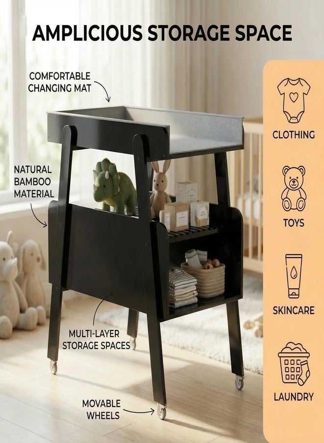 APRTAT Diaper Changing Station Baby Flat Top Changing Table with Wheels and Changing Pad Nursery Organizer & Storage Rack Mobile Nursery Diaper Changing Table for Baby, Newborn (White) - Image 5