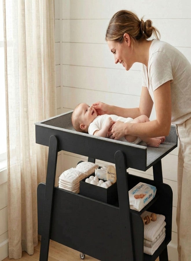 APRTAT Diaper Changing Station Baby Flat Top Changing Table with Wheels and Changing Pad Nursery Organizer & Storage Rack Mobile Nursery Diaper Changing Table for Baby, Newborn (White) - Image 2