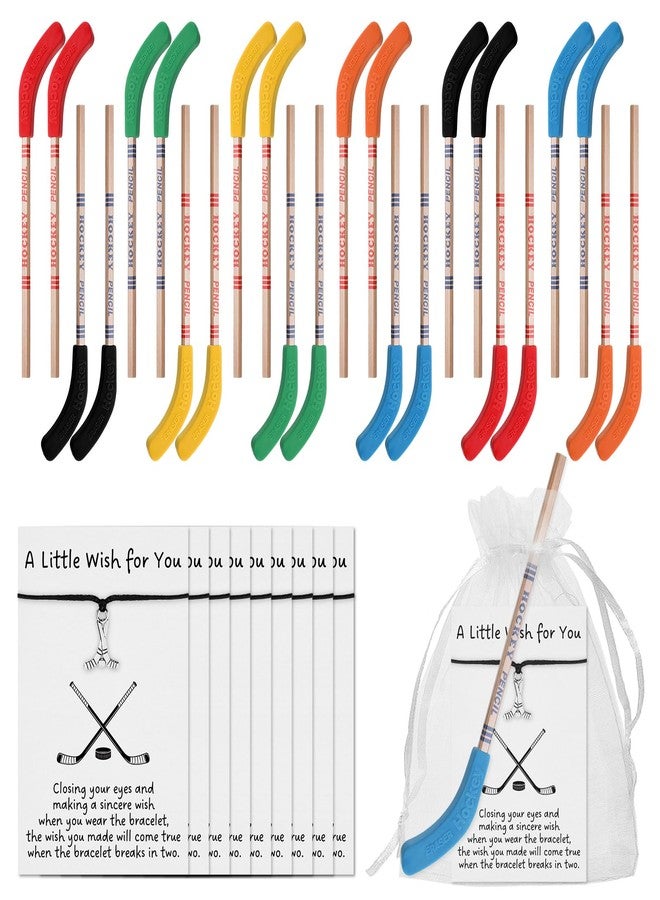 Ecation 24 Sets Hockey Graduation Gifts Hockey Team Gifts Include Hockey Pencils with Erasers Hockey Pencils Hockey Wish Bracelets with Card and Gift Bags for Team Birthday Parties School Prizes - Image 1