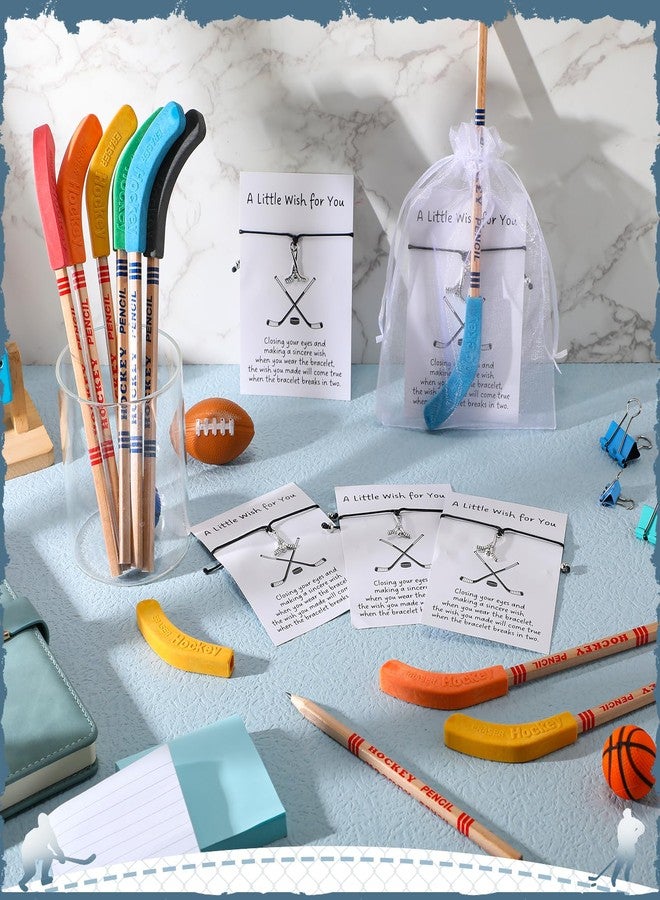 Ecation 24 Sets Hockey Graduation Gifts Hockey Team Gifts Include Hockey Pencils with Erasers Hockey Pencils Hockey Wish Bracelets with Card and Gift Bags for Team Birthday Parties School Prizes - Image 5
