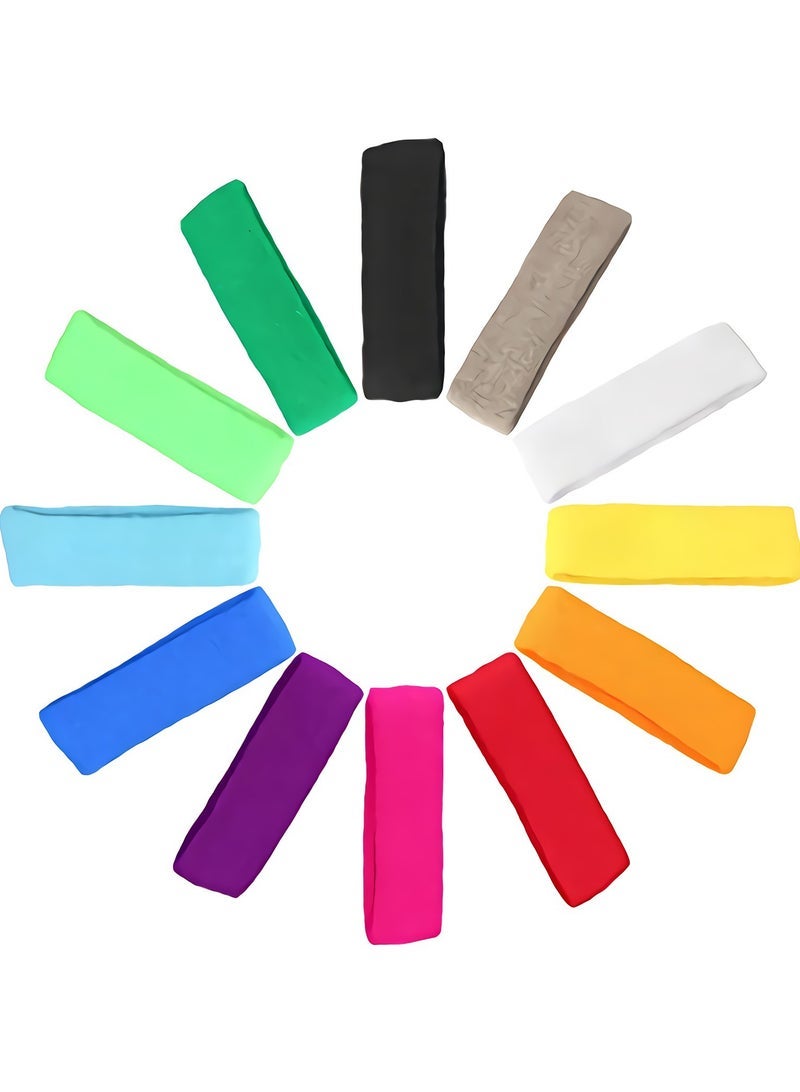 كابتن تيك 12 PCS Sports Basketball Headband/Sweatband Head Sweat Band/Brace Outdoor Fashionable  Thin  Soft Cotton Stretchy Headbands  for Yoga/ Dance/ Exercise/ Fitness's Headbands Mixed Colors - Image 1