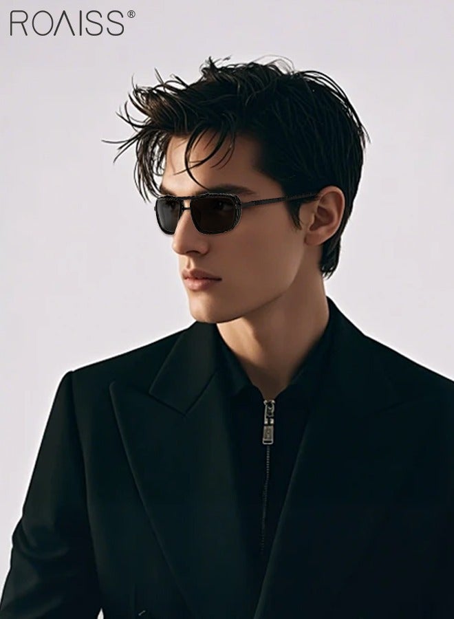 roaiss Men's Rectangular Polarized Sunglasses, UV400 Protection Sun Glasses with Metal Frame, Fashion Anti-Glare Sun Shades for Men Driving, Fishing, Traveling, Black, 59mm - Image 2